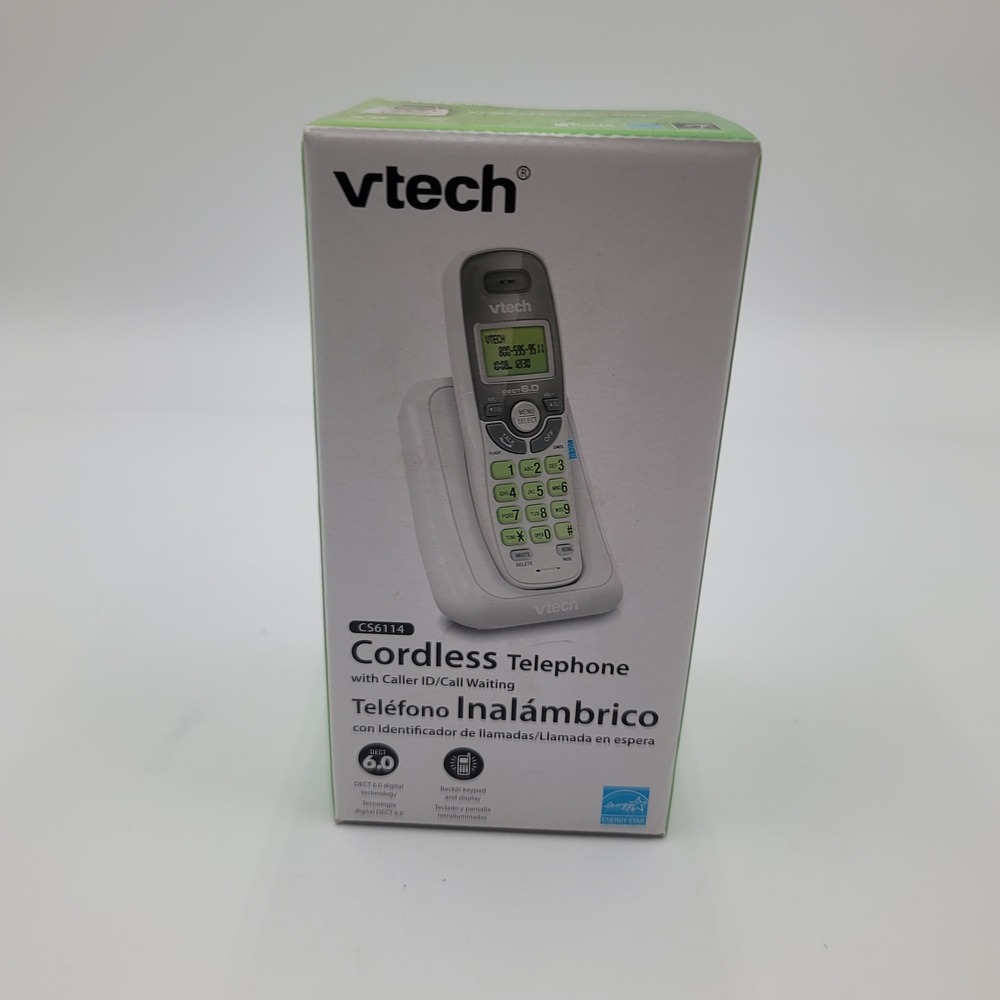 VTech CS6114 Cordless Telephone DECT 6.0 Caller ID Backlit Keypad Silver White